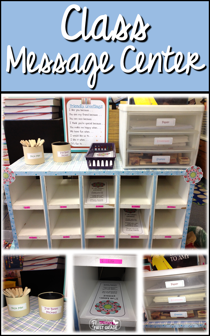 Class message center for letter writing, class community building and character counts kindness activity