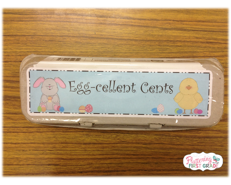 Coin counting math center activity for Spring - Egg-cellent Cents