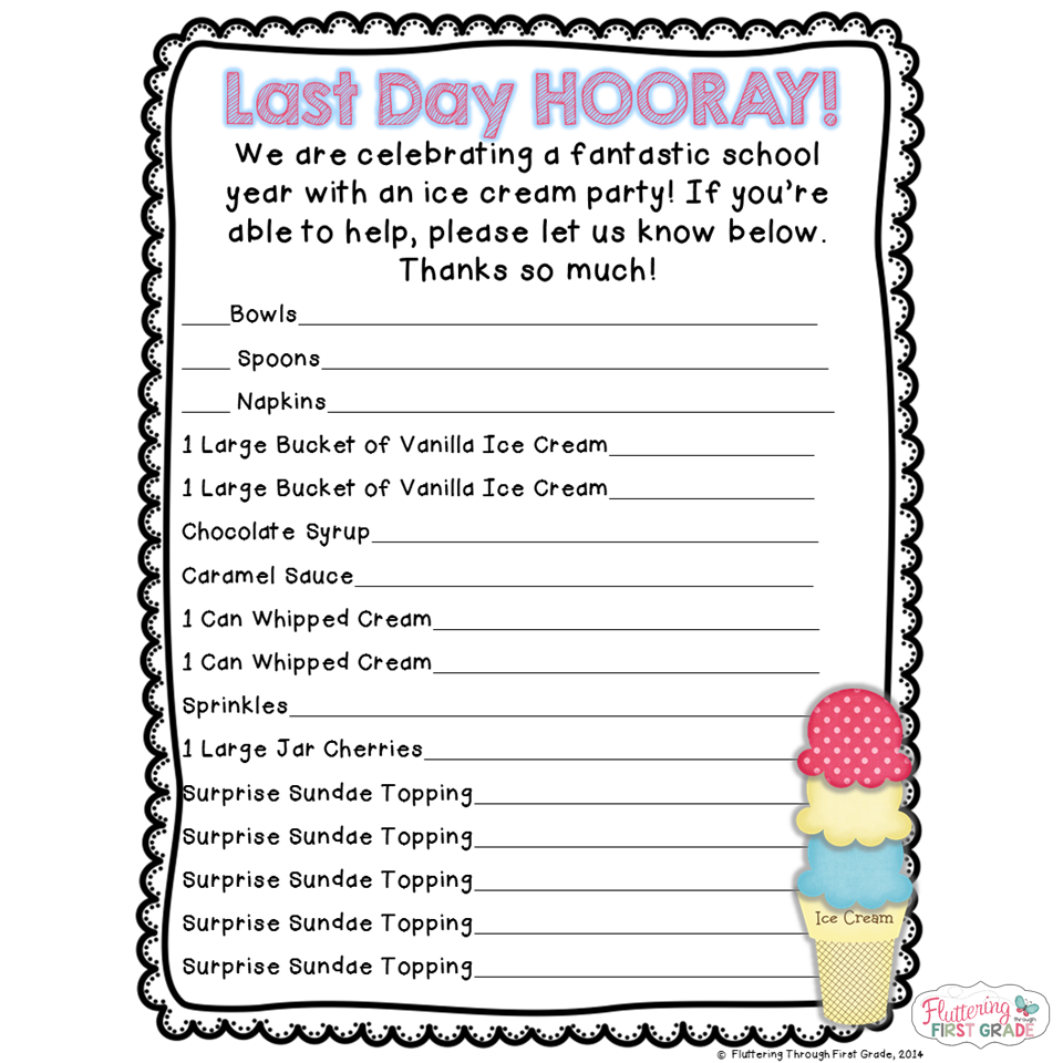 Class ice cream party sign up sheet