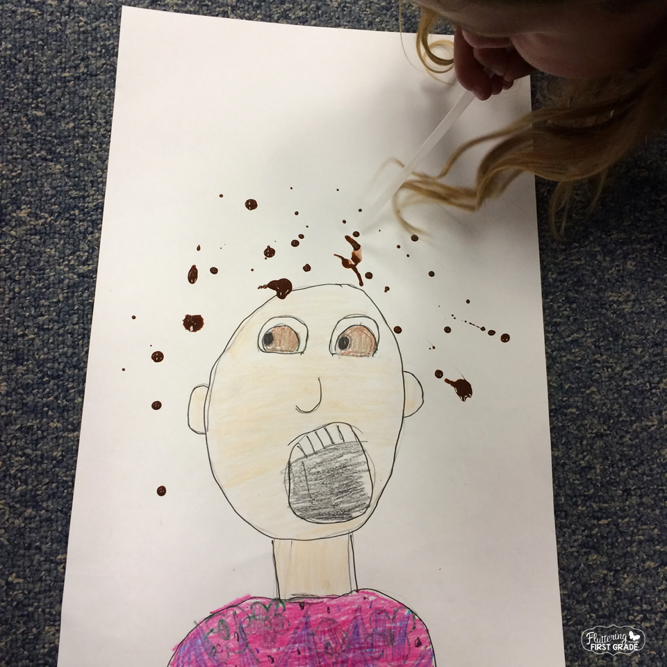Weather activities for the primary classroom. Draw and paint a wind blown self-portrait.