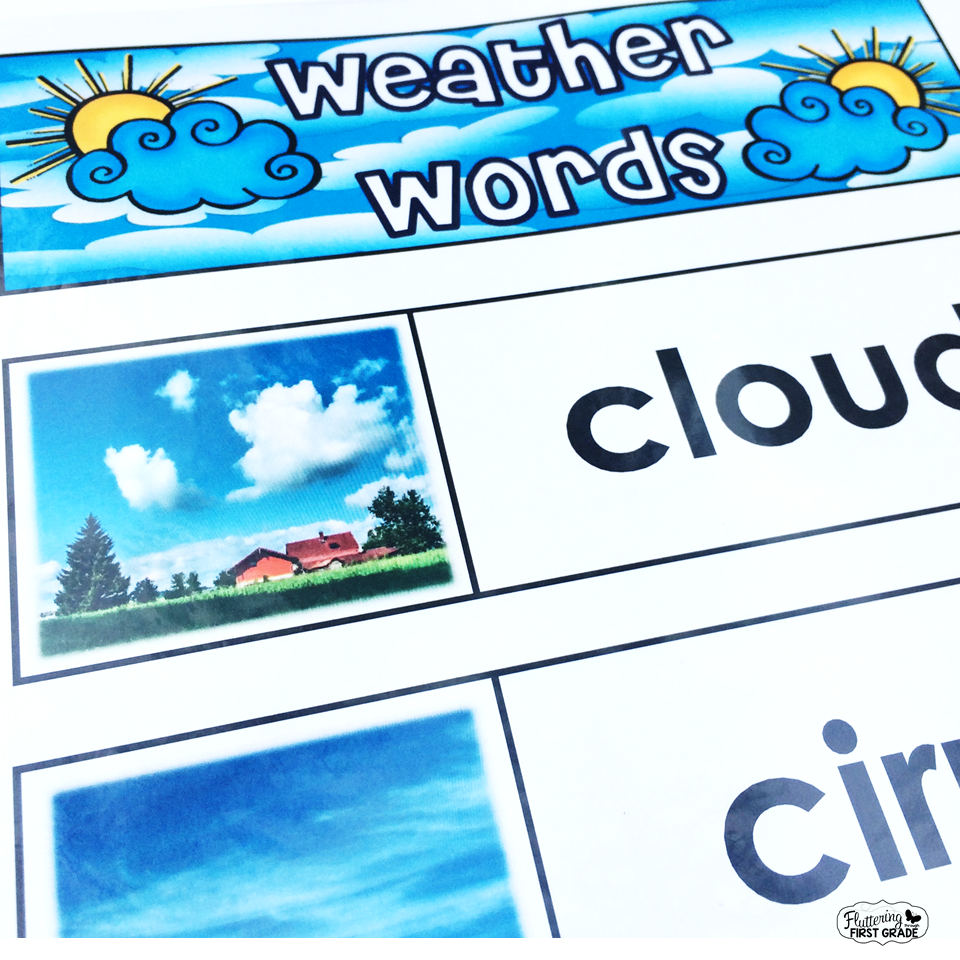 Weather vocabulary cards for science activities