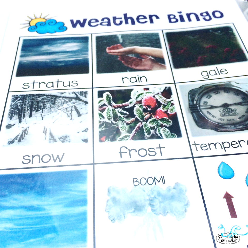 Weather vocabulary activities for the primary classroom. Weather bingo helps build essential science vocabulary through games.
